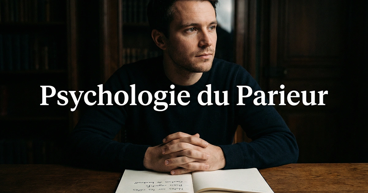 Psychologie du parieur sportif — homme concentré réfléchissant devant un carnet de notes